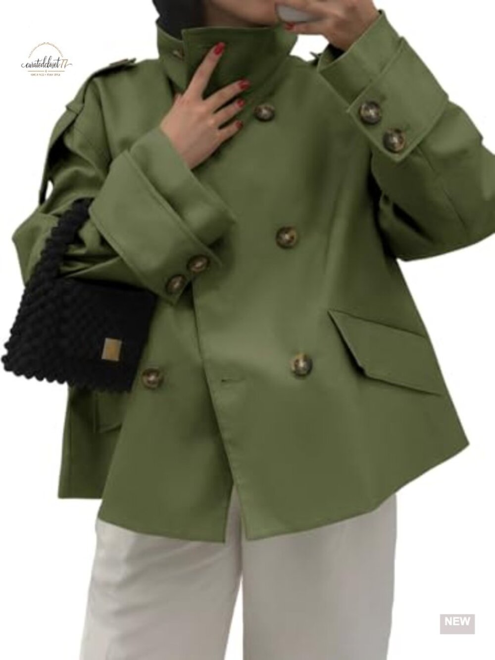 Cropped Trench Coat Oversized Double Breasted Casual Jacket